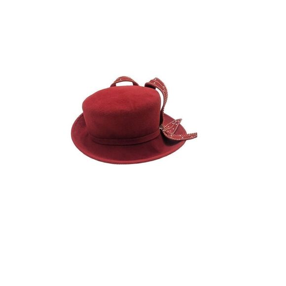 George Zamau\'l Couture Ladies Cartwheel Red Felt Hat Rhinestones 57cm‎ main image 6